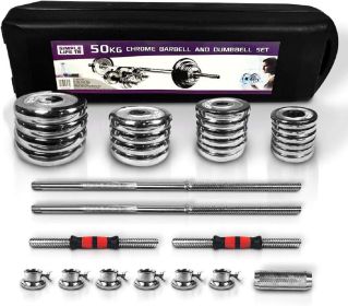 Adjustable Dumbbell Set. Cast Iron Barbell Set with Carry Box.