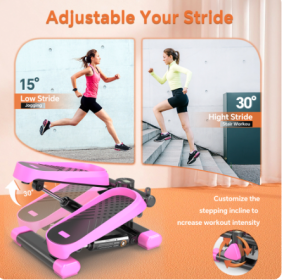 Mini Stepper with Resistance Bands and LCD Monitor (Color: pink)