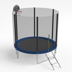 8 FT TRAMPOLINE SAFETY NET WITH BASKETBALL HOOP (Color: Blue)
