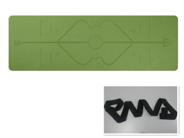 Non-Slip TPE Yoga Mat with Position Line (Option: Bamboo cyan set)