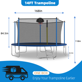TRAMPOLINE INSIDE SAFETY NET WITH BASKETBALL HOOP (Color: Blue)