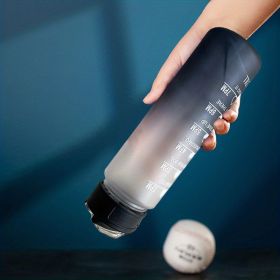 32oz/900mL Motivational Water Bottle with Straw & Time Marker. Daily Water Intake Bottle with Carrying Strap. (Color: Gray-Black)