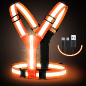Led Light-Up Running Vest, Reflective for Walking at Night, High Visibility Gear, Rechargeable Adjustable for Runners, Walkers, Men and Women. (Color: orange)