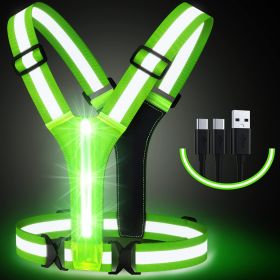 Led Light-Up Running Vest, Reflective for Walking at Night, High Visibility Gear, Rechargeable Adjustable for Runners, Walkers, Men and Women. (Color: Green)