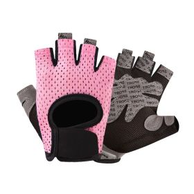 Half Finger Gym Fitness Gloves. Weightlifting, Yoga, Breathable, Anti-Slip Pad, Cycling, Sport Exercise Equipment (Color: pink, size: M)