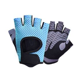 Half Finger Gym Fitness Gloves. Weightlifting, Yoga, Breathable, Anti-Slip Pad, Cycling, Sport Exercise Equipment (Color: Sky Blue, size: S)