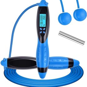 Jump Rope with Digital Calorie Counter and Time Setting. Skipping Rope for Adults and Kids. Work Out Exercises and Fitness Training. (Color: Blue)