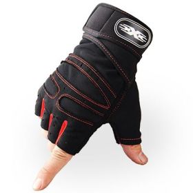 Half Finger Lifting Gloves, Weight, Exercises, Body Building, Training, Sport, Gym, Fitness Gloves for Men and Women (Color: Red, size: L)