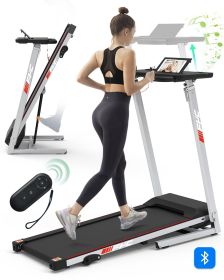FYC Folding Treadmill for Home with Desk. 2.5HP Compact Electric Treadmill for Running and Walking for Small Spaces. (Color: Silver)