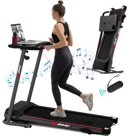 FYC Folding Treadmill for Home with Desk. 2.5HP Compact Electric Treadmill for Running and Walking for Small Spaces. (Color: Black)