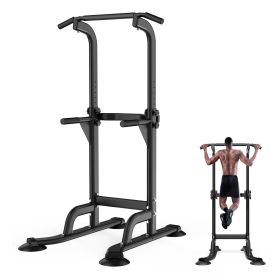 Power Tower Workout Station. Height Adjustable Multi-Function Dip Stand and Pull Up Bar Fitness Equipment for Home, Gym and Strength Training . (Color: Black)