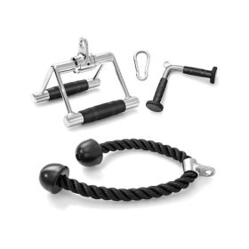 Strength Training Cable Machine Accessories Set for Indoor Gym. (Color: Black & Silver, Type: 3-Piece)