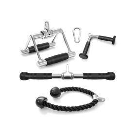 Strength Training Cable Machine Accessories Set for Indoor Gym. (Color: Black & Silver, Type: 4-Piece)