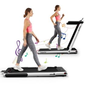 2 in 1 Folding Treadmill with APP Speaker Remote Control. 2.25HP (Color: Silver)