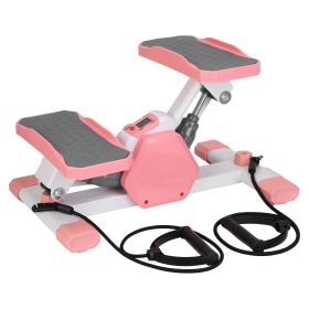 Mini Stepper Stair Stepper with Resistance Bands. Quiet Workout Stepper with Digital Timer. Max 330.7 Lbs. Load for Home. (Color: pink)