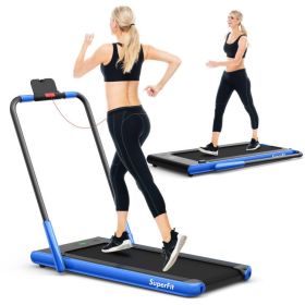 2-in-1 Folding Walking Pad. 2.25 HP Treadmill with Remote Control and LED Display. (Color: Blue)