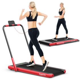 2-in-1 Folding Walking Pad. 2.25 HP Treadmill with Remote Control and LED Display. (Color: Red)