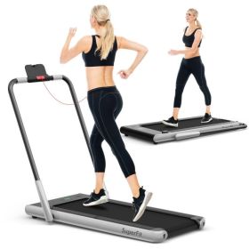 2-in-1 Folding Walking Pad. 2.25 HP Treadmill with Remote Control and LED Display. (Color: Silver)