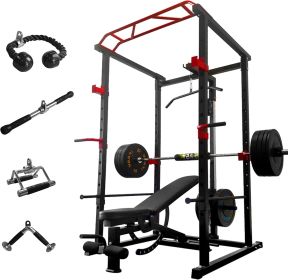 Multi-functional Power Cage, Home Adjustable Pullup Squat Rack, 1000Lbs Capacity Comprehensive Fitness Barbell Rack. (Color: Black-Red)