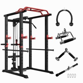 Multi-functional Power Cage, Home Adjustable Pullup, Squat Rack, 1000Lbs Capacity Comprehensive Fitness Barbell Rack with Gym Accessories. (Color: as Pic)