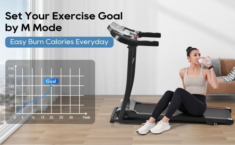 Folding Electric Running Treadmill. 2.5HP Motor, 300LBS Weight Capacity. 3 Level Incline, 12 Preset Programs for Walking and Running.